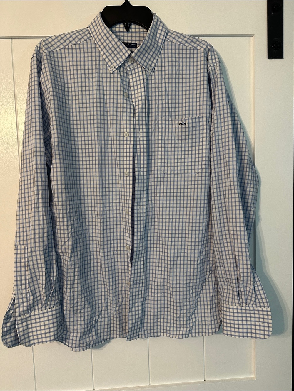 Button-Down Check Shirt - Blue/White check.  Fish Hippie